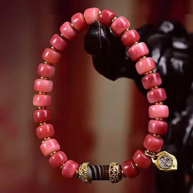 Bransoletka szczęścia z Buddha Stones buddyjskich z kości wielbłąda i miedzi z czerwonego agatu - Image 10