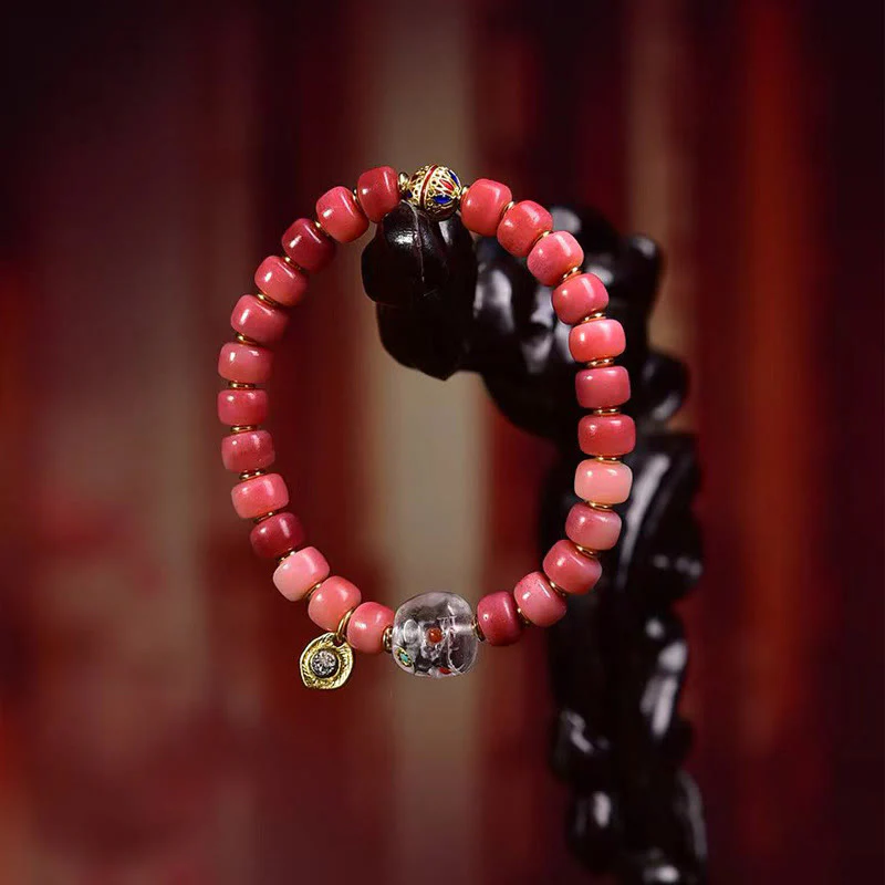 Bransoletka szczęścia z Buddha Stones buddyjskich z kości wielbłąda i miedzi z czerwonego agatu - Image 14