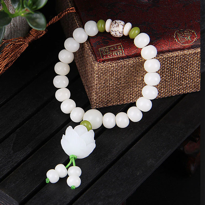 Bransoletka szczęścia z naturalnych białych nasion Bodhi z Buddha Stones Lotus - Image 3