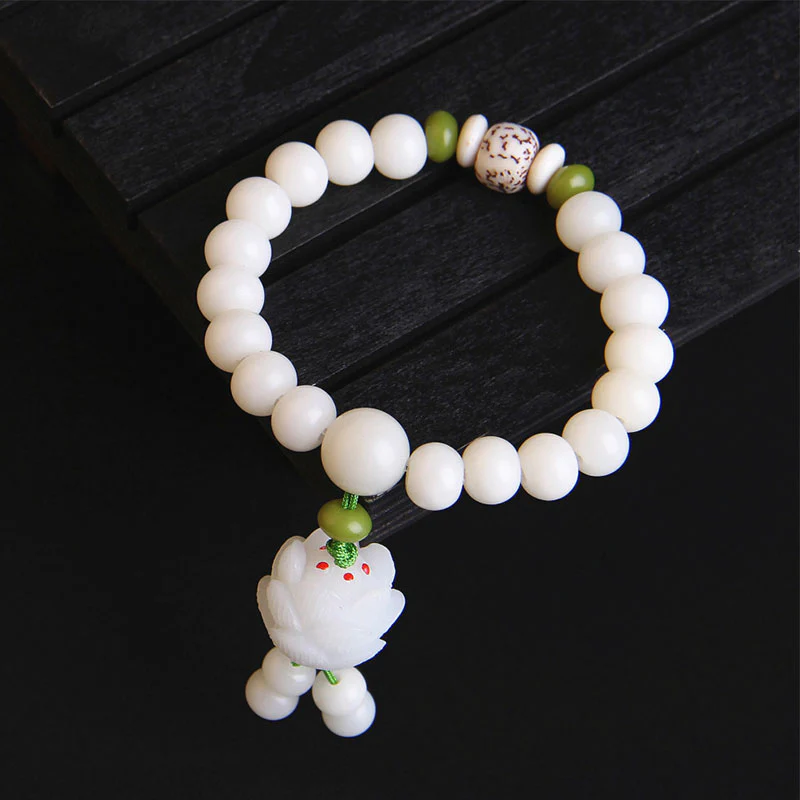 Bransoletka szczęścia z naturalnych białych nasion Bodhi z Buddha Stones Lotus - Image 4