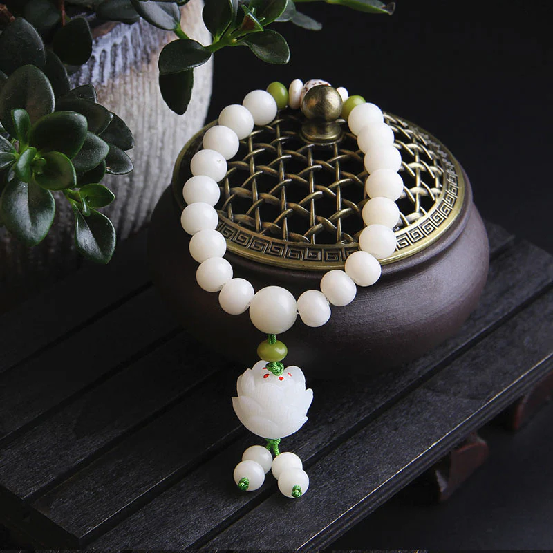 Bransoletka szczęścia z naturalnych białych nasion Bodhi z Buddha Stones Lotus - Image 6