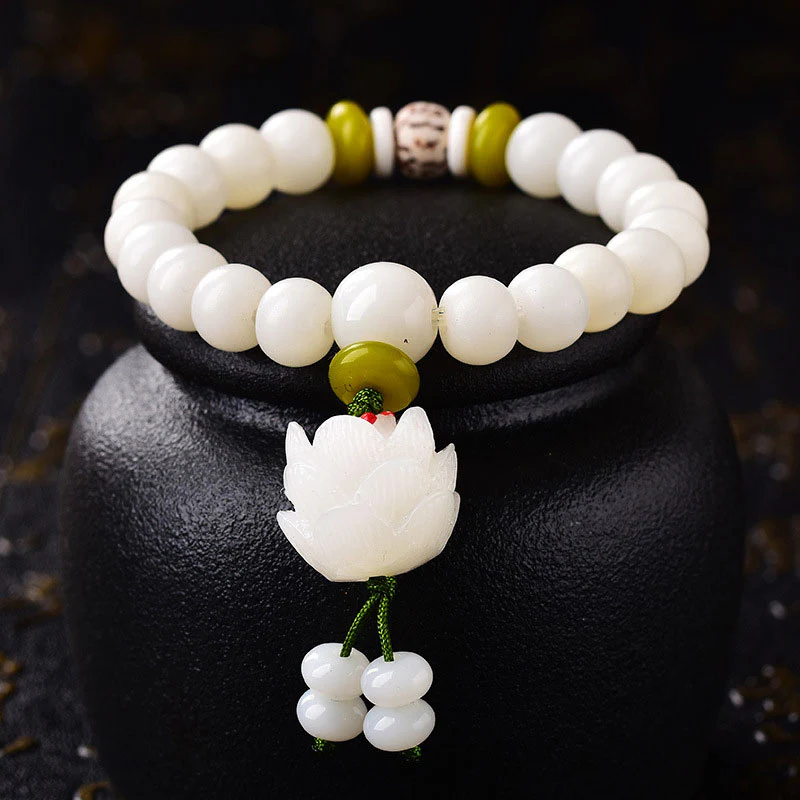 Bransoletka szczęścia z naturalnych białych nasion Bodhi z Buddha Stones Lotus - Image 7
