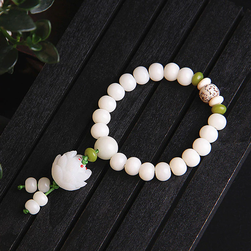 Bransoletka szczęścia z naturalnych białych nasion Bodhi z Buddha Stones Lotus - Image 8