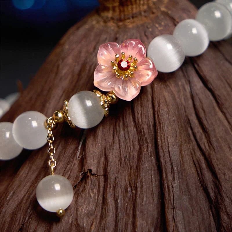 Bransoletka wspierająca Buddha Stones Chrysoberyl Cat's Eye Pink Flowers - Image 3