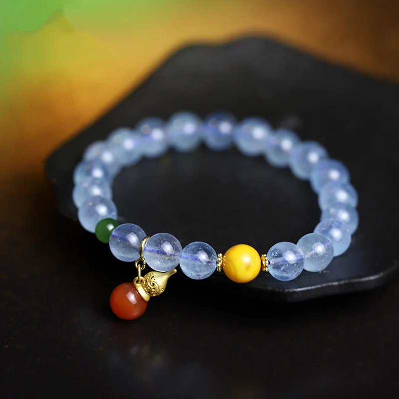 Bransoletka z akwamarynowo-czerwonym agatem Peace Gourd Charm