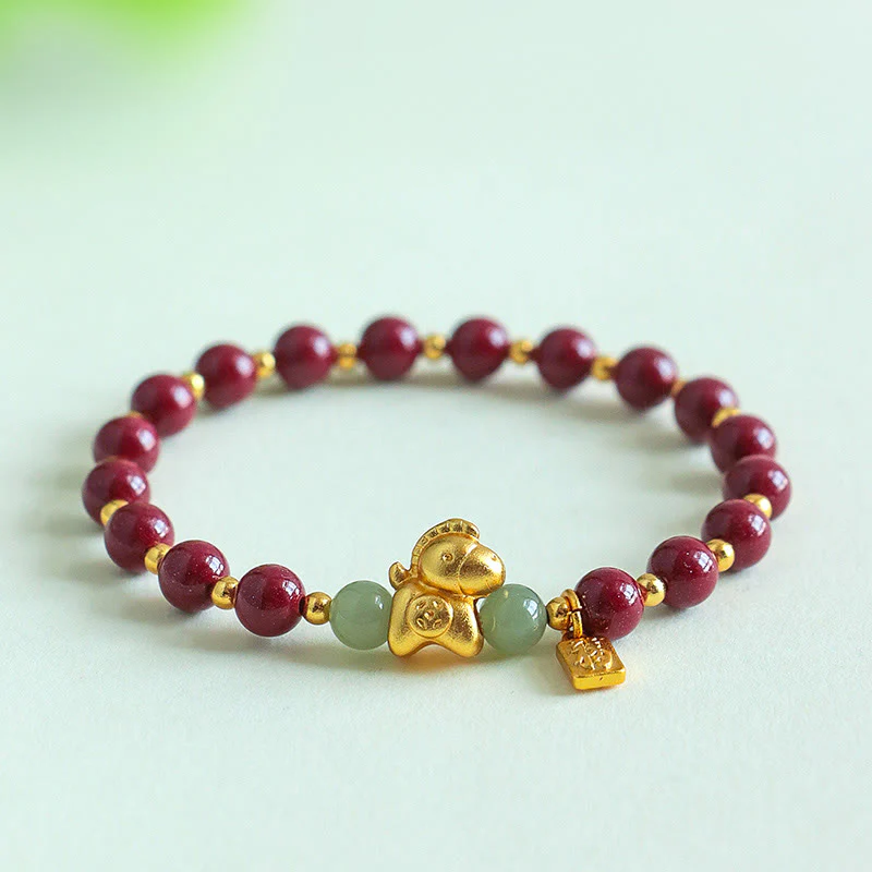 Bransoletka z błogosławieństwem z Buddha Stones z chińskiego zodiaku, roku konia Fu, z cynobrowym hetianem