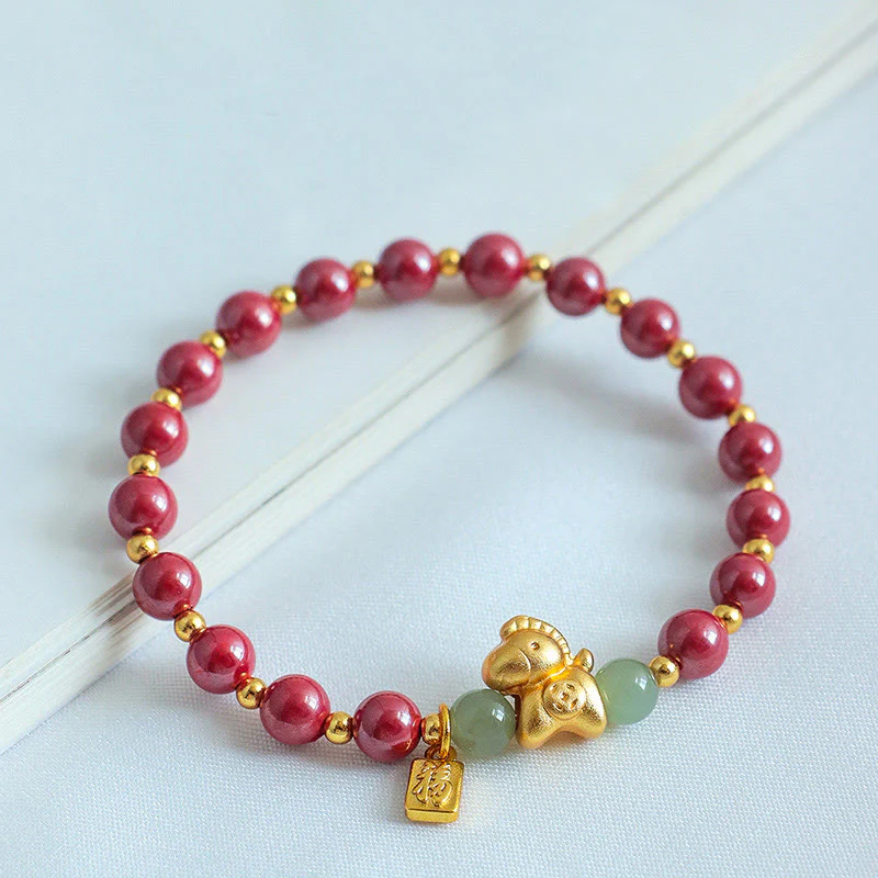 Bransoletka z błogosławieństwem z Buddha Stones z chińskiego zodiaku, roku konia Fu, z cynobrowym hetianem - Image 11