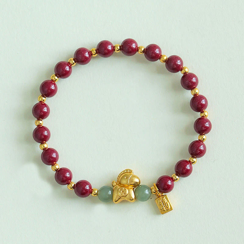 Bransoletka z błogosławieństwem z Buddha Stones z chińskiego zodiaku, roku konia Fu, z cynobrowym hetianem - Image 2