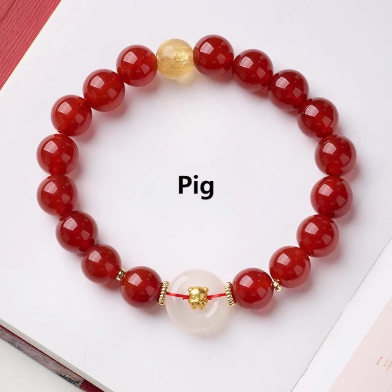 Bransoletka z Buddha Stones, chińskim zodiakiem, rokiem konia, klamrą pokoju, czerwonym agatem i białym chalcedonem, dodająca pewności siebie - Image 32