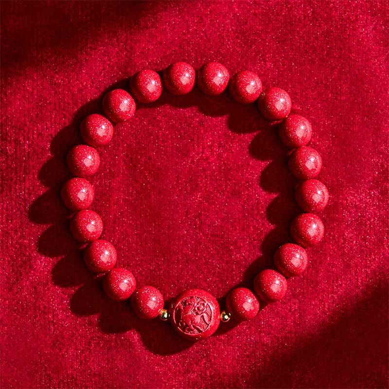 Bransoletka z Buddha Stones, chińskim zodiakiem, rokiem konia, rzeźbiona w cynobrze, z błogosławieństwem pokoju - Image 4
