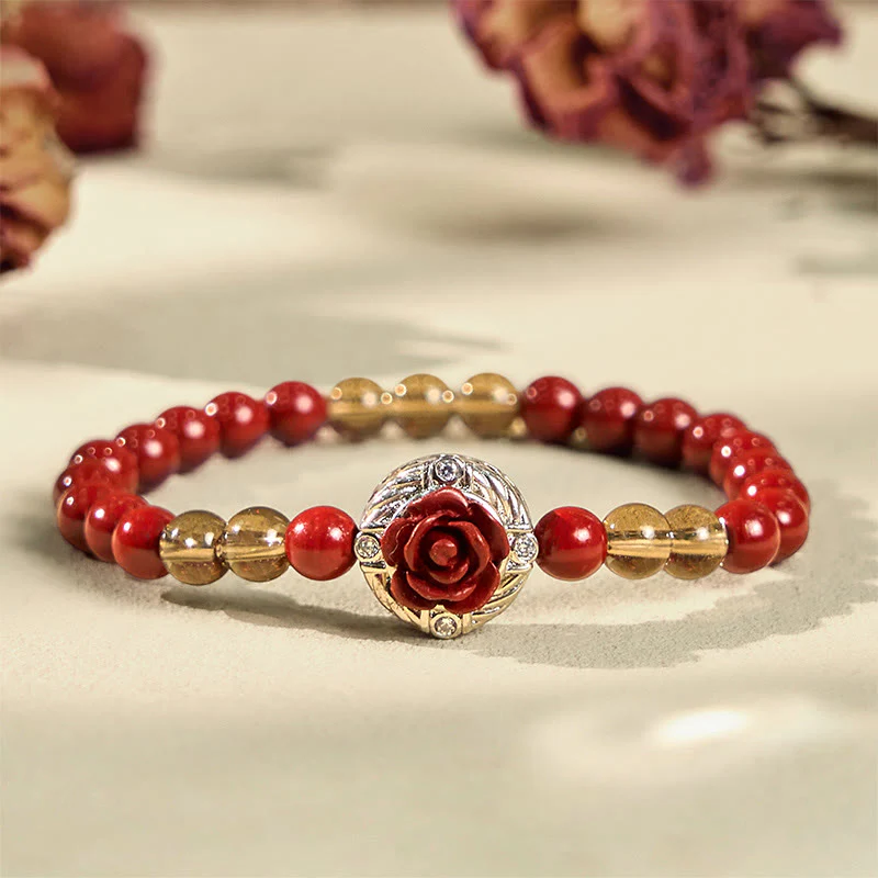 Bransoletka z Buddha Stones Cinnabar Angora Red Shell Pearl Rose Petals Calm - Image 2