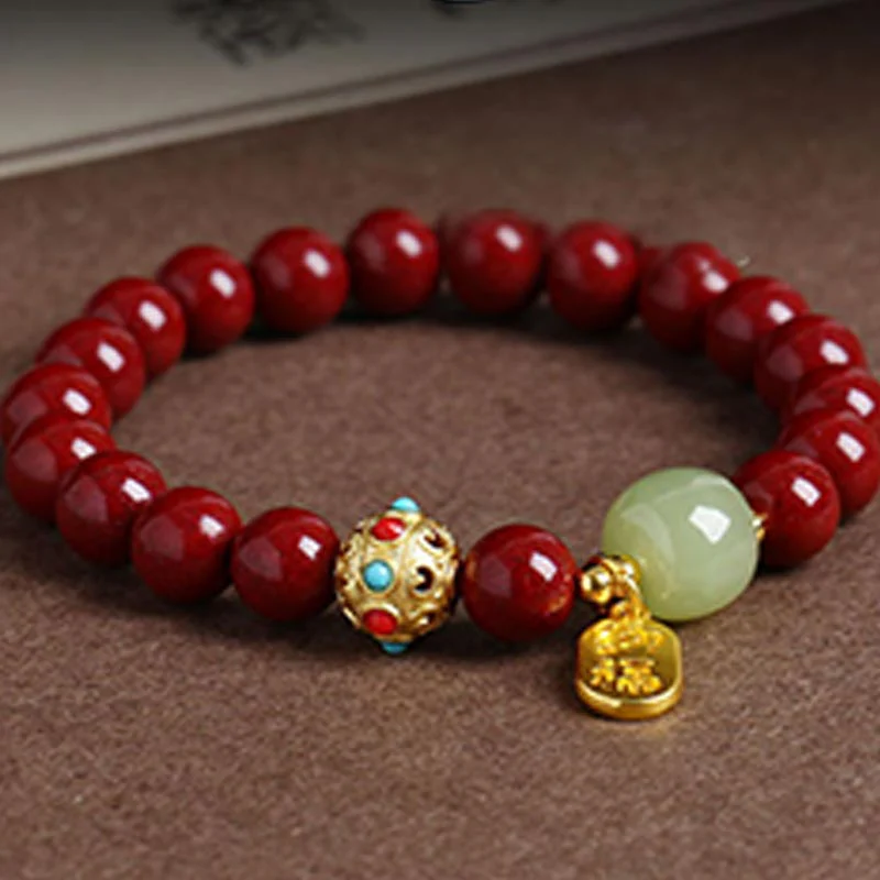 Bransoletka z Buddha Stones Cinnabar Green Aventurine Fortune Protection Charm - Image 2