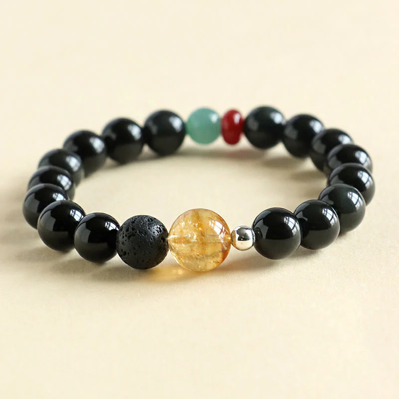 Bransoletka z Buddha Stones Naturalne czarne koraliki obsydianowe Siła Spełnienie - Image 3