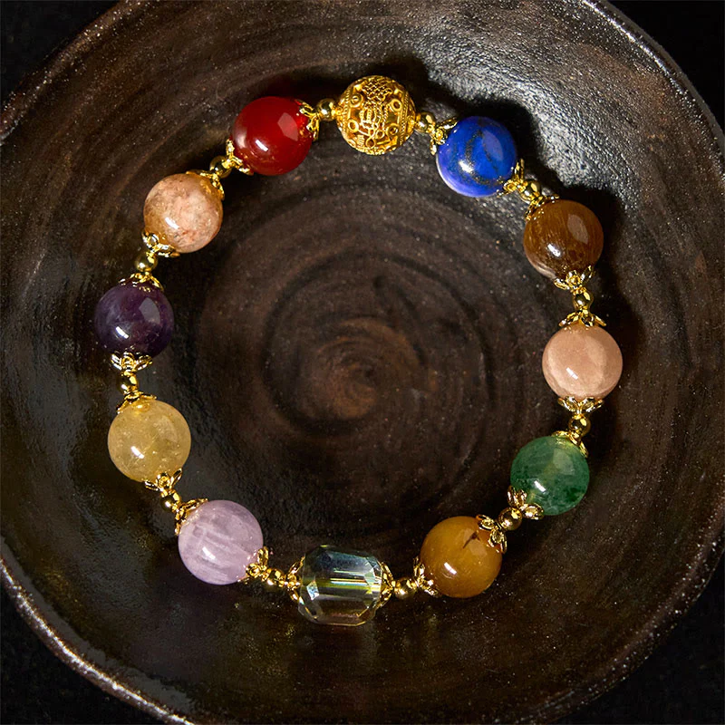 Bransoletka z Buddha Stones, naturalnych kolorowych koralików Dunhuang, ametystu, lazurytu i lapis lazuli - Image 2