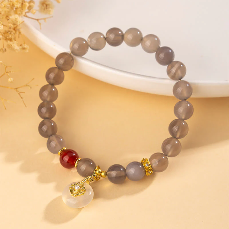 Bransoletka z Buddha Stones, szarego agatu i czerwonego agatu z chalcedonem - Image 2