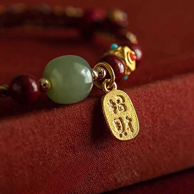 Bransoletka z Buddha Stones , turkusowy jadeit Hetian, wielokolorowy pleciony sznurek, symbolizujący szczęście i pomyślność - Image 16