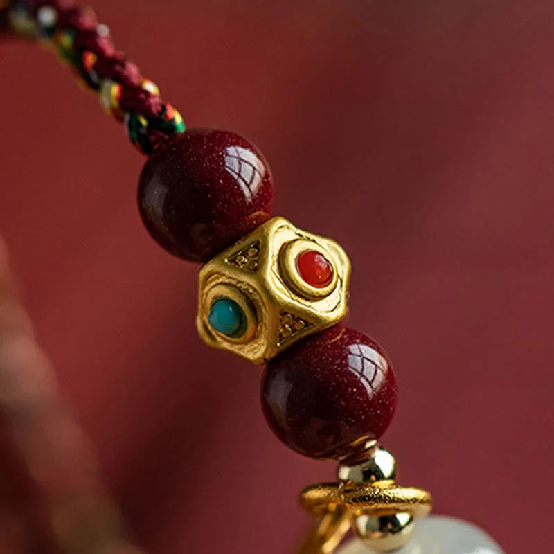 Bransoletka z Buddha Stones , turkusowy jadeit Hetian, wielokolorowy pleciony sznurek, symbolizujący szczęście i pomyślność - Image 17