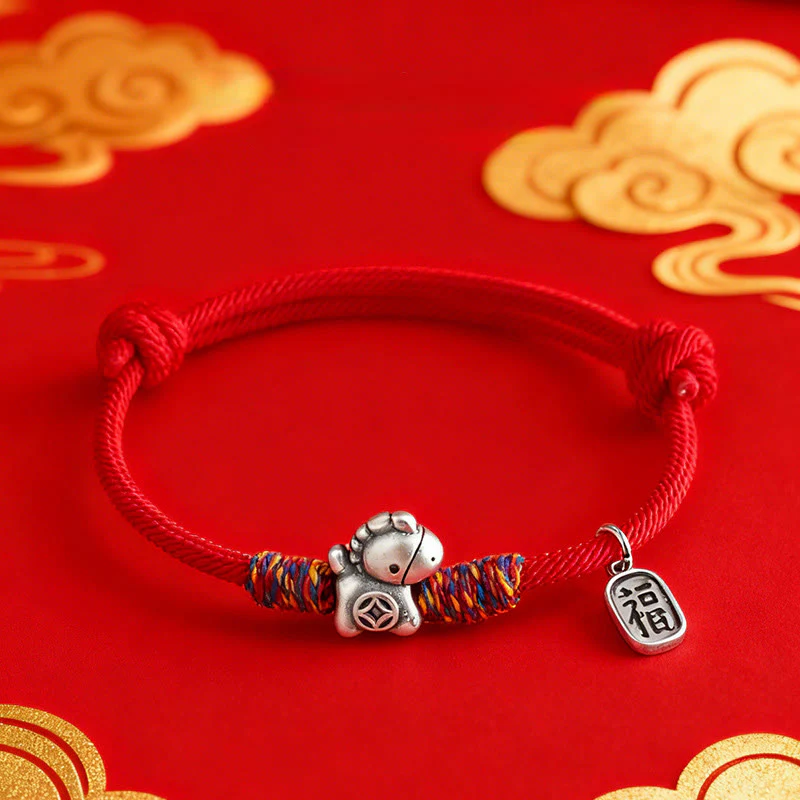 Bransoletka z Buddha Stones ze srebra próby 999, Rok Konia, Charakter Fu, Przyciąganie Szczęścia, Sznurek, Sznurek - Image 11