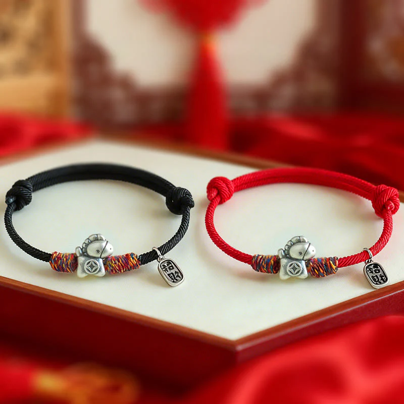 Bransoletka z Buddha Stones ze srebra próby 999, Rok Konia, Charakter Fu, Przyciąganie Szczęścia, Sznurek, Sznurek - Image 17