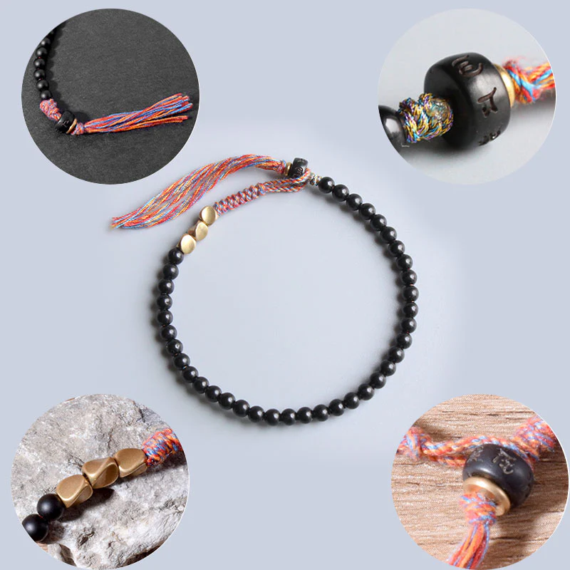 Bransoletka z frędzlami z Buddha Stones wykonana ręcznie z tybetańskiego czarnego onyksu - Image 10