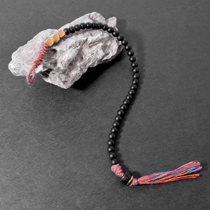 Bransoletka z frędzlami z Buddha Stones wykonana ręcznie z tybetańskiego czarnego onyksu - Image 6