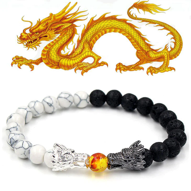 Bransoletka z koralików Buddha Stones White Turquoise Lava Rock Dragon Blessing - Image 22