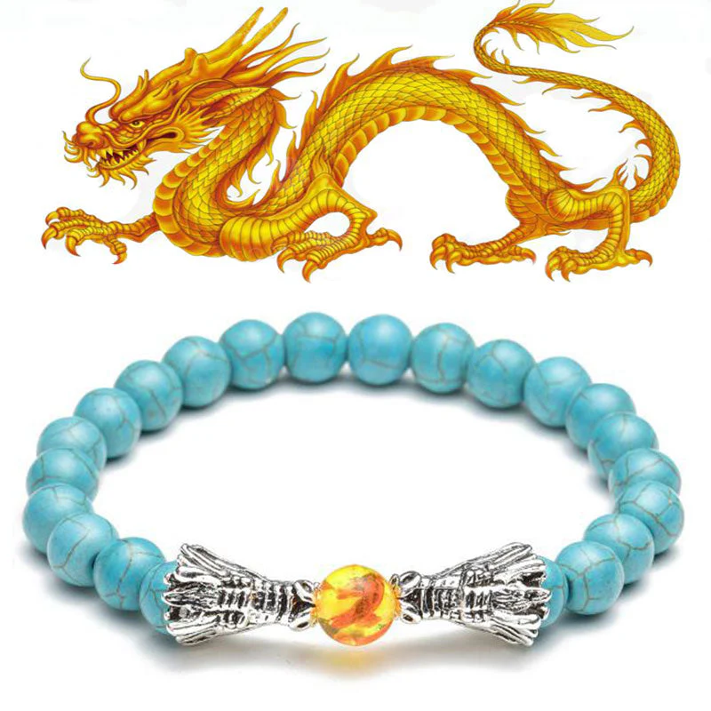 Bransoletka z koralików Buddha Stones White Turquoise Lava Rock Dragon Blessing - Image 27