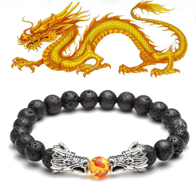 Bransoletka z koralików Buddha Stones White Turquoise Lava Rock Dragon Blessing - Image 6
