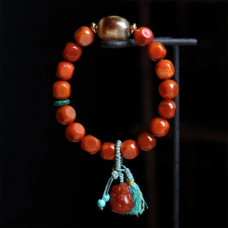 Bransoletka z koralików PiXiu Dzi z Buddha Stones , naturalnego czerwonego agatu z południa USA, zapewniająca szczęście - Image 2