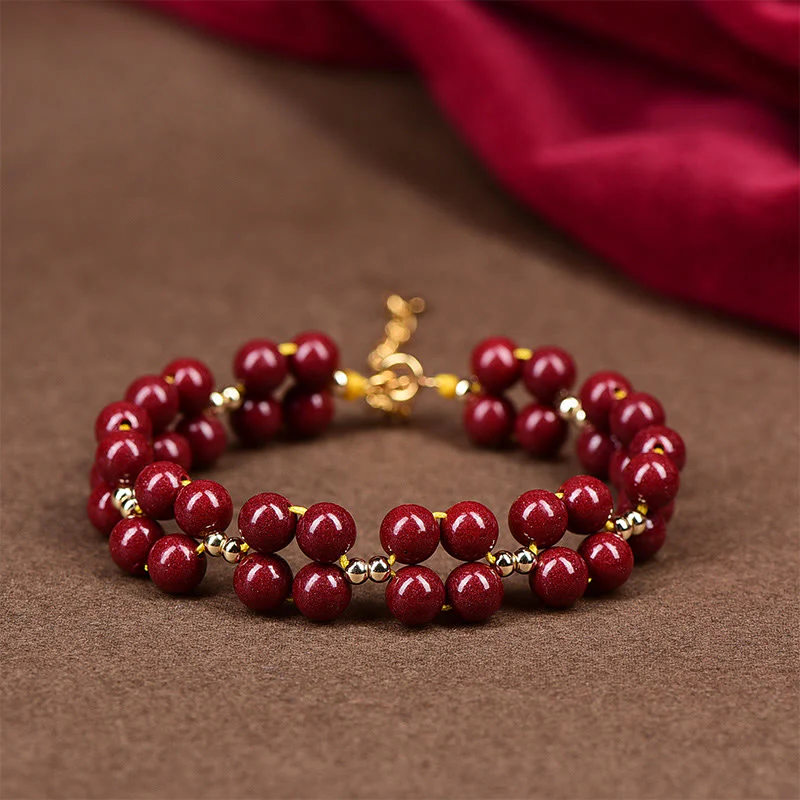 Bransoletka z koralików z Buddha Stones Natural Cinnabar Blessing