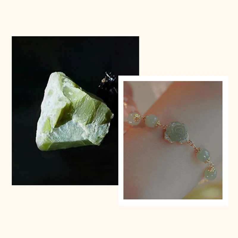 Bransoletka z łańcuszkiem szczęścia z Buddha Stones 14K pozłacana jadeitem Hetian i różą - Image 15