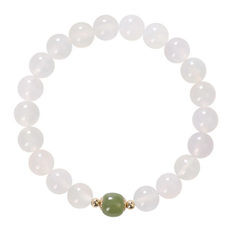 Bransoletka z naturalnego białego agatu i jadeitu z Buddha Stones - Image 4