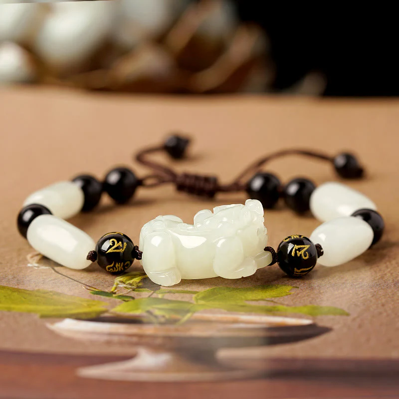 Bransoletka z naturalnego białego jadeitu PiXiu Wealth Stones z Buddha Stones - Image 4