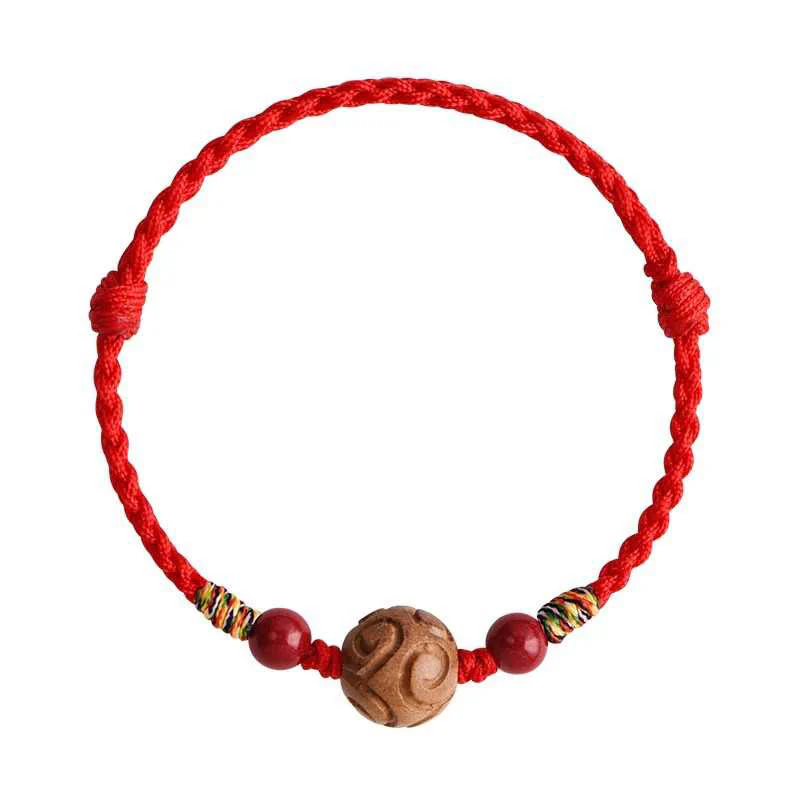 Bransoletka z naturalnego drewna brzoskwiniowego z rzeźbionymi Buddha Stones o pomyślnym wzorze i sznurkiem - Image 6