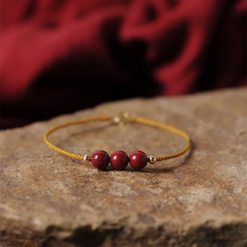 Bransoletka z naturalnego sznurka błogosławieństwa z Buddha Stones 14K pozłacana cynobrem - Image 4