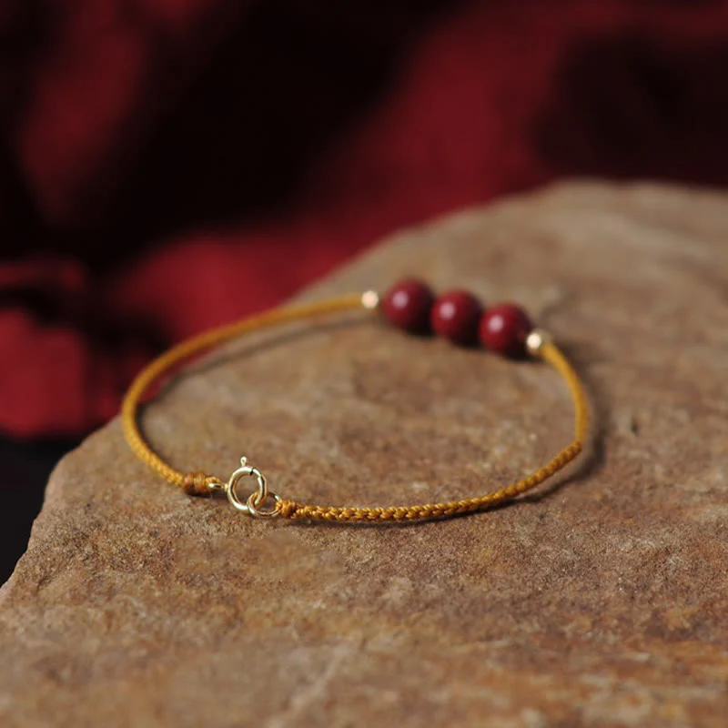 Bransoletka z naturalnego sznurka błogosławieństwa z Buddha Stones 14K pozłacana cynobrem - Image 5