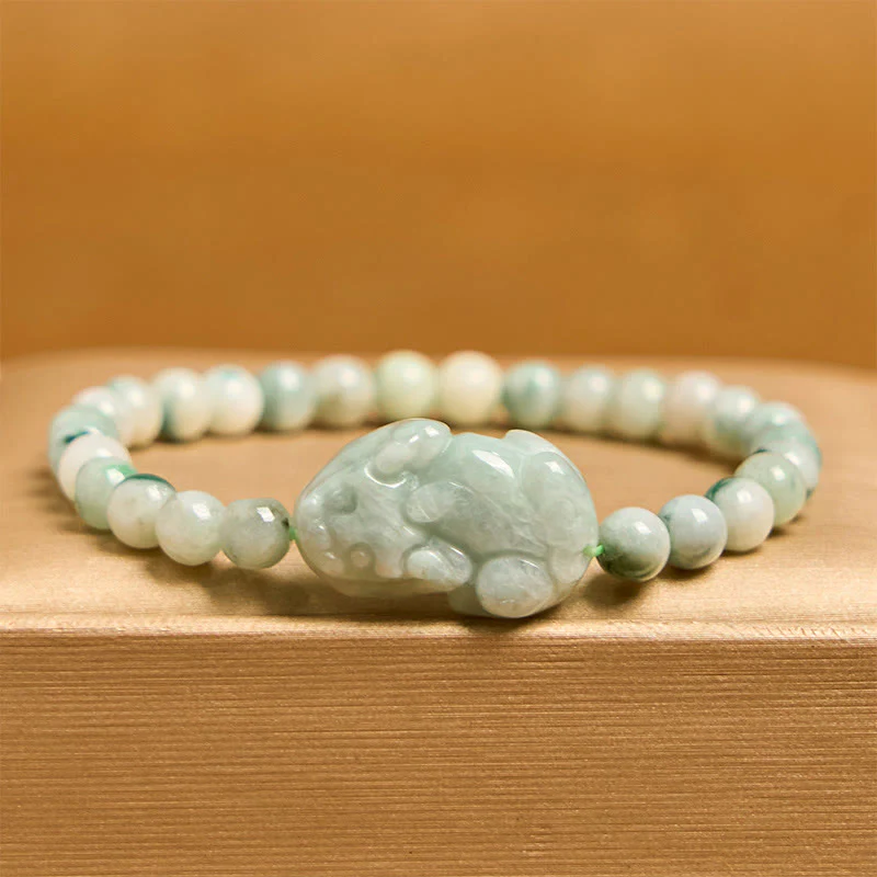 Bransoletka z naturalnego zielonego jadeitu PiXiu z Buddha Stones , rzeźbiona, z motywem szczęścia - Image 2