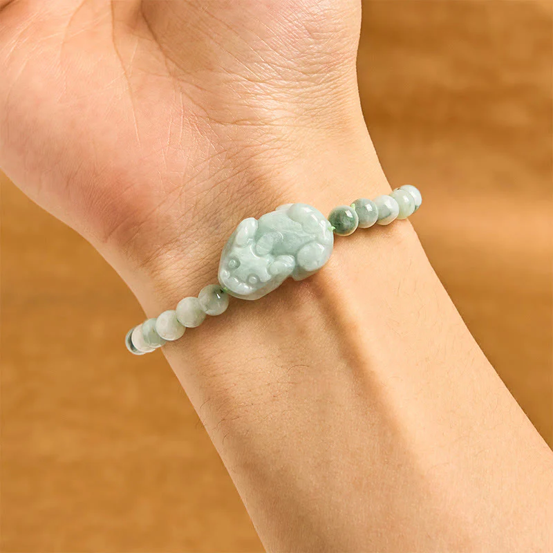 Bransoletka z naturalnego zielonego jadeitu PiXiu z Buddha Stones , rzeźbiona, z motywem szczęścia - Image 3