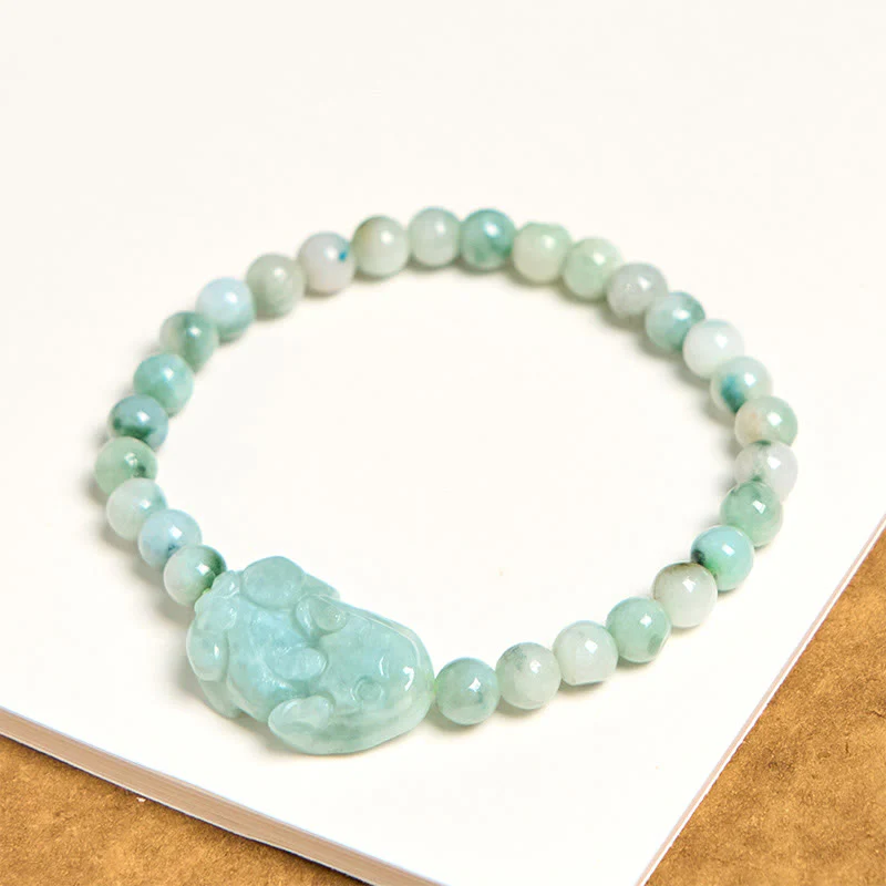 Bransoletka z naturalnego zielonego jadeitu PiXiu z Buddha Stones , rzeźbiona, z motywem szczęścia - Image 4