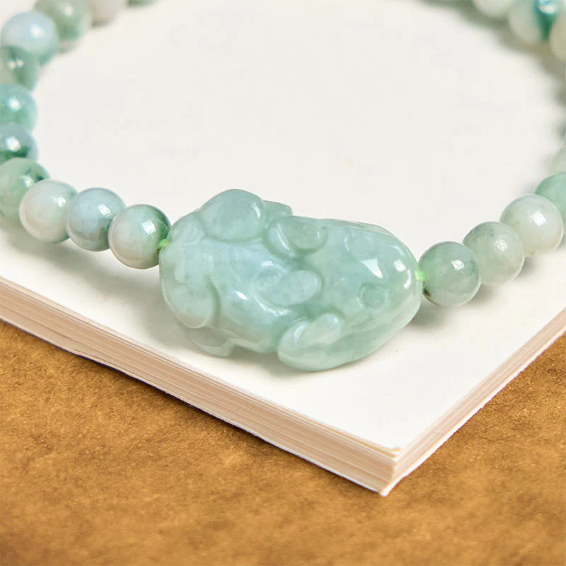 Bransoletka z naturalnego zielonego jadeitu PiXiu z Buddha Stones , rzeźbiona, z motywem szczęścia - Image 5