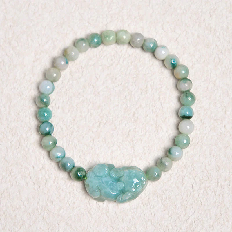 Bransoletka z naturalnego zielonego jadeitu PiXiu z Buddha Stones , rzeźbiona, z motywem szczęścia - Image 6