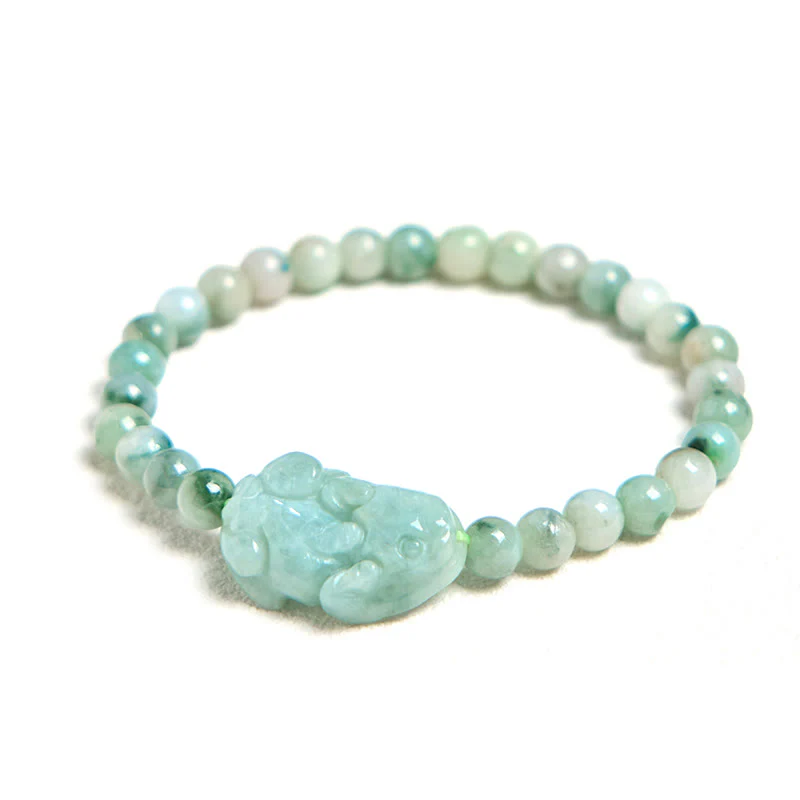 Bransoletka z naturalnego zielonego jadeitu PiXiu z Buddha Stones , rzeźbiona, z motywem szczęścia - Image 7