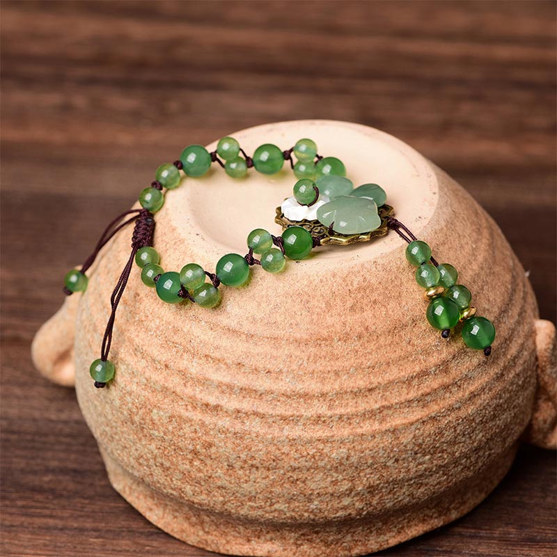 Bransoletka z naturalnego zielonego jadeitu z kwiatami szczęścia i Buddha Stones - Image 17