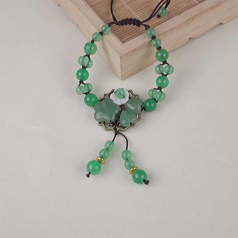 Bransoletka z naturalnego zielonego jadeitu z kwiatami szczęścia i Buddha Stones - Image 18