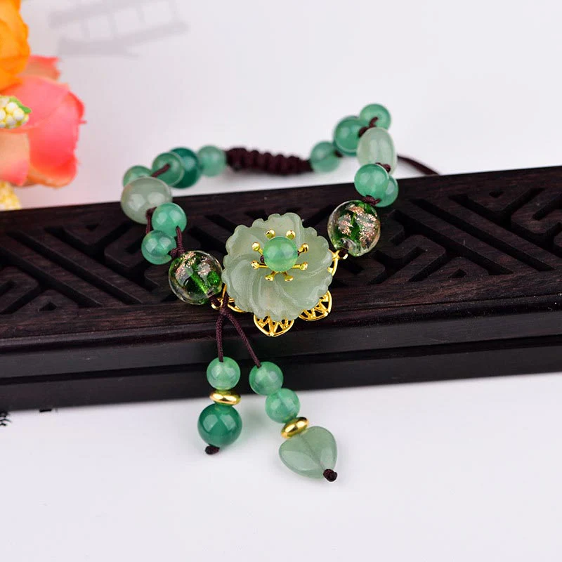 Bransoletka z naturalnego zielonego jadeitu z kwiatami szczęścia i Buddha Stones - Image 7