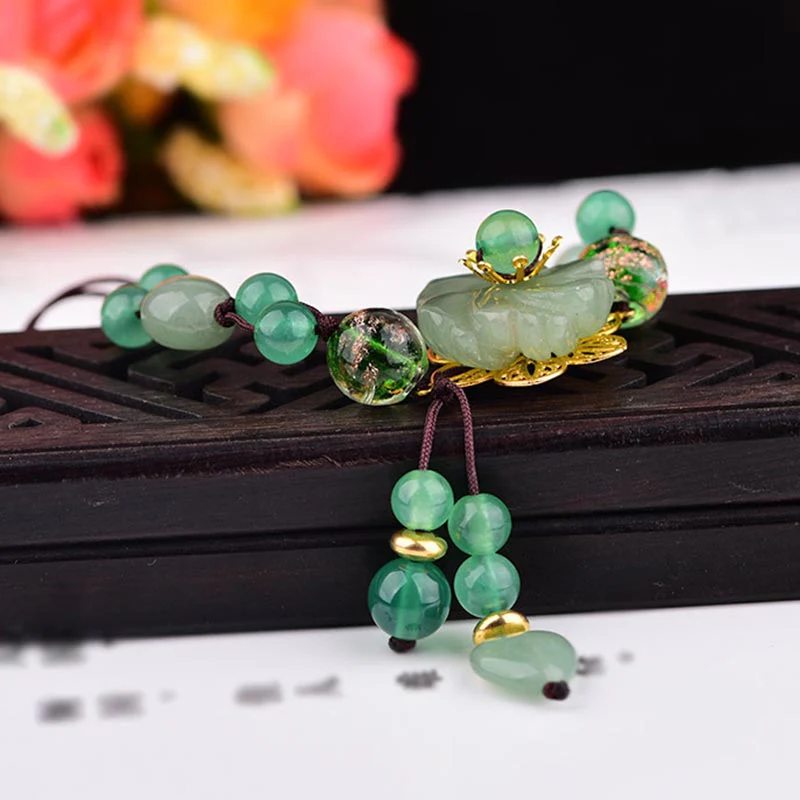 Bransoletka z naturalnego zielonego jadeitu z kwiatami szczęścia i Buddha Stones - Image 9