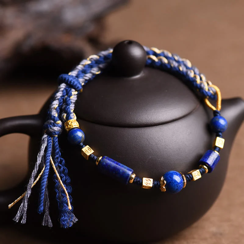 Bransoletka z naturalnego lazurytu i koralików lapis lazuli z Buddha Stones wykonana ręcznie - Image 3