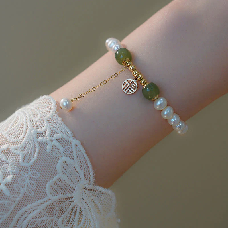 Bransoletka z pereł naturalnych Hetian Jade Happiness Wisdom Bead
