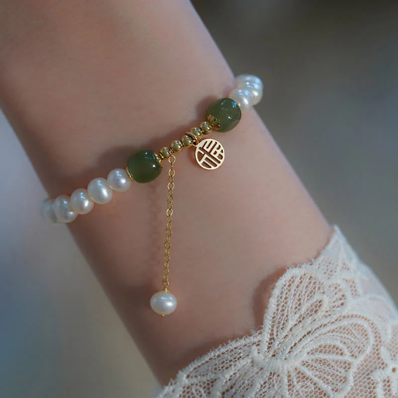 Bransoletka z pereł naturalnych Hetian Jade Happiness Wisdom Bead - Image 3