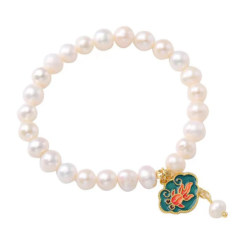 Bransoletka z pereł naturalnych Lotus Koi Fish Goldfish Optimism Charm - Image 7